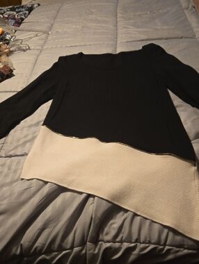 Women’s Black and Cream Two-Tone Sweater with Gold Trim